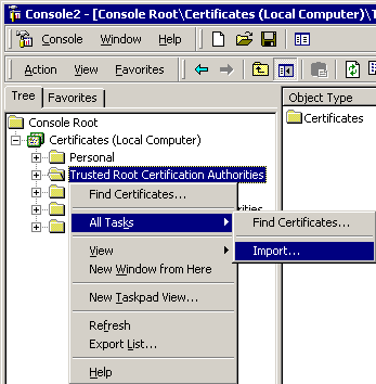 Win2K-import-certificates